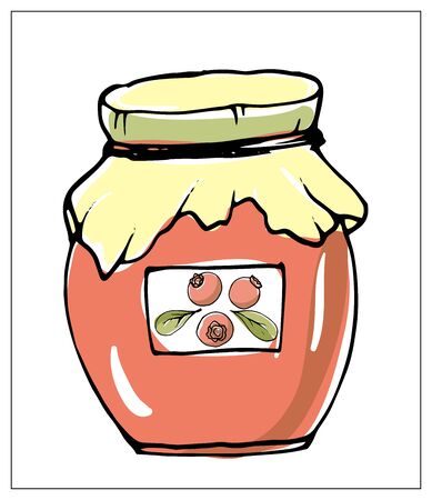 Vector illustration with jar of jam. Isolated object on a white background. Multicolored hand drawn illustration.のイラスト素材