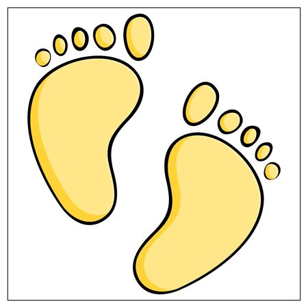 Baby foot print. Footprint vector icon isolated on white background. Foot print icon. Yellow silhouette of footprint. Human footprint track. Footprint clip art.のイラスト素材