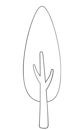 Vector silhouette of deciduous tree. Stylized contour for logo design, clothing decoration, tattoo or greeting card. Isolated stock illustration on a white background.のイラスト素材