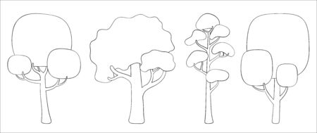 Set of vector silhouette of a deciduous tree. Stylized outline for logo design, decorating clothes, tatoo or postcards. Isolated stock illustration on white background.のイラスト素材