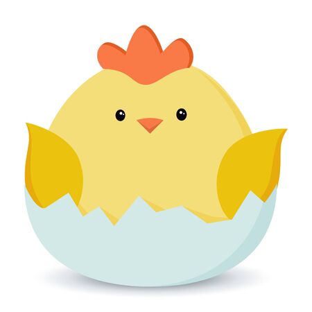Chicken icon. A sweet yellow Easter chick is sitting waiting for Easter.のイラスト素材