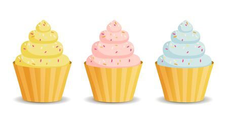 Muffin icon set. Cupcake with cream and colorful sprinkles.のイラスト素材