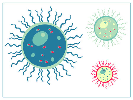 Vector flat illustration with a bacteria, virus, cells, germs or epidemic bacillus.