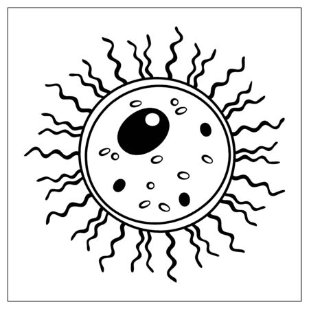 Vector illustration with outlines of bacteria, virus, cells, germs or epidemic bacillus. Stylized drawing for your web site design, logo, app, UI. Isolated stock illustration on white background.のイラスト素材