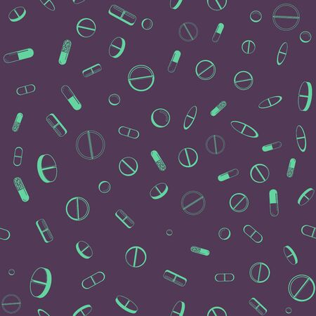 Vector seamless pattern with outlines of different tablets, capsules and pills. Isolated stock illustrationのイラスト素材