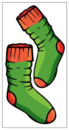 Vector illustration with a warm cute socks. Stylized drawing for your web site design, logo, icon, app, UI. Isolated stock illustration on white background. Cartoon styleのイラスト素材
