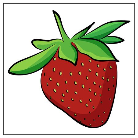 Vector illustration with a simple strawberry. Stylized drawing for your web site design, logo, icon, app, UI. Isolated stock illustration on white background. Cartoon styleの素材 [FY310147964701]