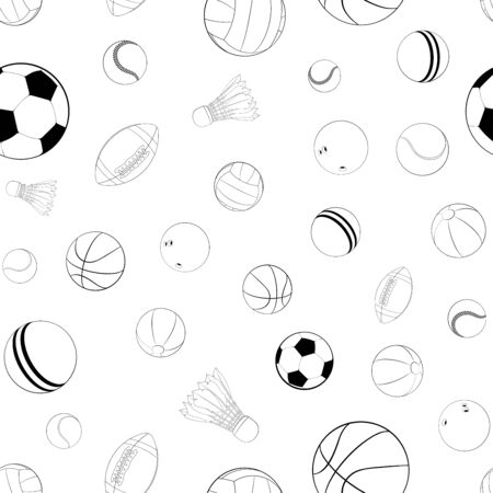 Sports balls vector seamless pattern. Flat vector illustration for web design, logo, icon, app, UI. Isolated stock illustration on white.のイラスト素材