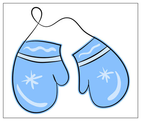 Vector winter warm Knitted mittens. Flat cartoon icon isolated on white background. Cute winter design element. Color Hand drawn illustration for web design, logo, icon, app, UIのイラスト素材