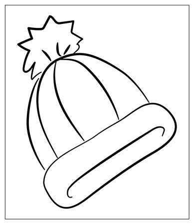 Vector winter hat cap with pompom in doodle style. Flat cartoon icon isolated on white background. Christmas and New Year design element. Outline illustration for web design, logo, icon, app, UIのイラスト素材