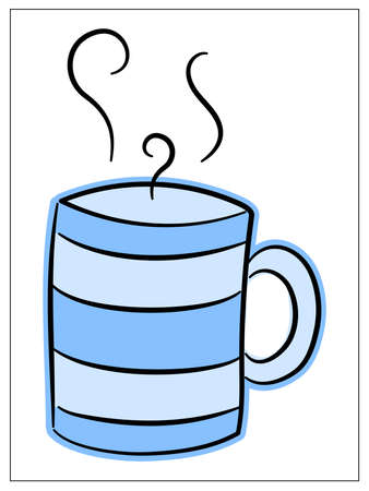 Vector cup, mug with a warm drink icon. Flat cartoon icon isolated on white background. Cute winter design element. Color Hand drawn illustration for web design, logo, icon, app, UIのイラスト素材