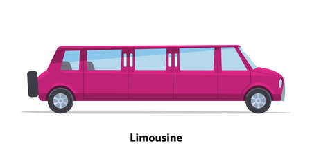 Limousine side view. Vector stock flat illustration. Raspberry cartoon, toy car. Simplified style for design and animation.のイラスト素材