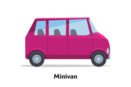 Minivan side view. Vector stock flat illustration. Raspberry cartoon, toy car. Simplified style for design and animation.のイラスト素材