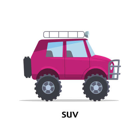 SUV side view. Vector stock flat illustration. Raspberry cartoon, toy car. Simplified style for design and animation.のイラスト素材