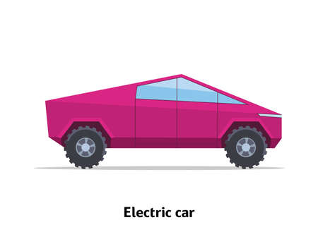 Electric car side view. Vector stock flat illustration. Raspberry cartoon, toy car. Simplified style for design and animation.のイラスト素材