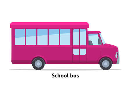School bus side view. Vector stock flat illustration. Raspberry cartoon, toy car. Simplified style for design and animation.のイラスト素材