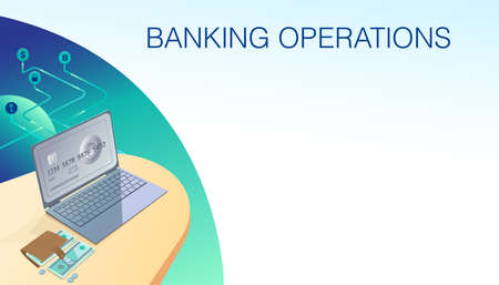 Online technologies in the payment system. Online bank currency transactions via PC. Stocks and exchanges.のイラスト素材