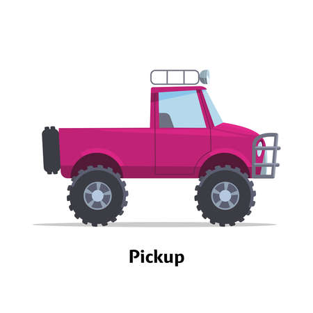 Pickup side view. Vector stock flat illustration. Raspberry cartoon, toy car. Simplified style for design and animation.のイラスト素材