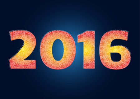 Fiery inscription from snowflakes 2016 New year on a blue background. Vector illustration.