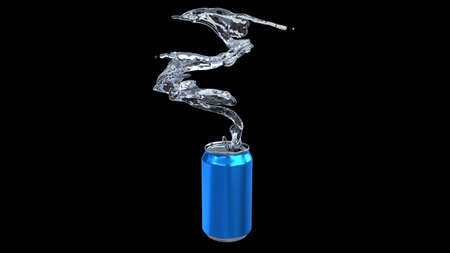 Clear water flows from an open iron can.の写真素材