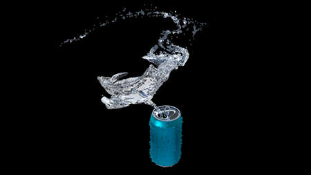 Clear water flows from an open iron can.の写真素材