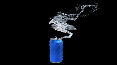 Clear water flows from an open iron can.の写真素材