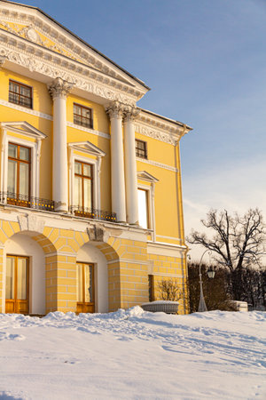 Pavlovsk Palace on a February evening. Pavlovsk, the vicinity of St. Petersburg. Russiaのeditorial素材