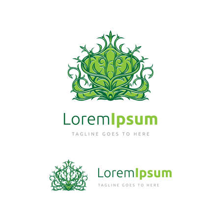 Herbs Logo, Herbs symbol or  botanical Logo design template. Creepy plant logo, Sinuous green herbs symbol or botanical Logo Design.のイラスト素材