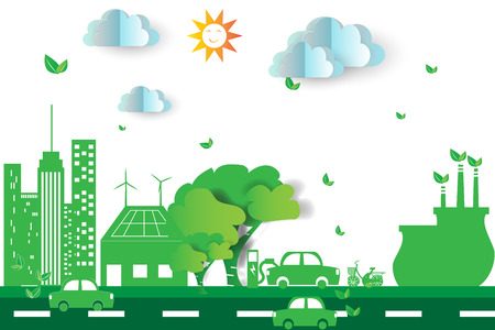 Green city  with eco concept elements. Vector illustrationのイラスト素材