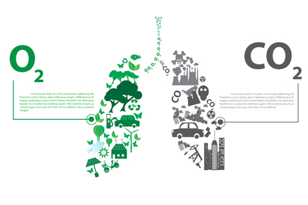 Green city opposites with eco lung concept elements. Vector illustrationのイラスト素材