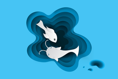 Paper art of Fish in the water pond,vectorのイラスト素材