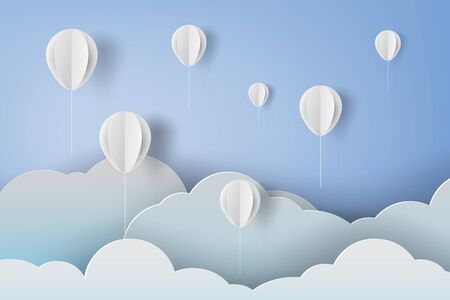 paper art of white ballons on blue sky background,vectorのイラスト素材