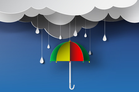 paper art of colorful umbrella with rainy season,blue sky,vectorのイラスト素材