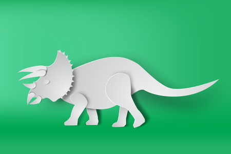 Paper art of Triceratops dinosaur on green background vectorのイラスト素材