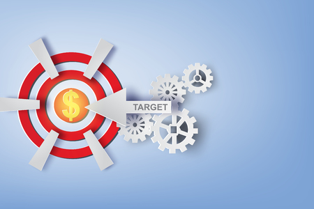 Paper art of Arrows flying shooting target with dollar in center.vectorのイラスト素材