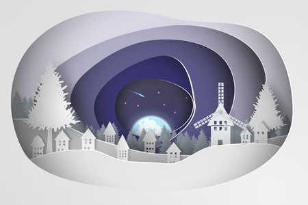 Paper art of Christmas background, vector illustration.のイラスト素材