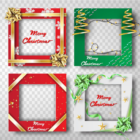 Paper art and craft of Christmas border frame photo design set,transparency,ribbon,vectorのイラスト素材