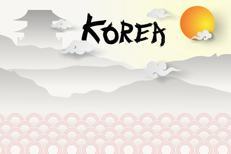Paper art of  Welcome to South Korea's travel and landmark ,Beautiful of Korea background.vector illustration のイラスト素材