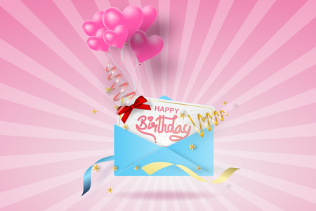 Paper art of Happy birthday elements with mail background vector design for greetings card, flyers, invitation, posters, brochure, banners, calendar,characters,love,gift.のイラスト素材
