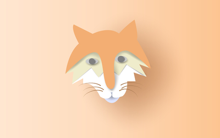 3D Paper art and craft style of isolate wild animals in graphic style. Fox Simple design for advertising, branding greeting card, cover, poster, banner.use pastel color beautiful Vector illustration.のイラスト素材
