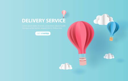 Balloons colorful color floating in air blue sky background.Creative paper cut and craft style design space for Christmas day,Festival,holiday,summer season,springtime.Good idea Pastel color.vector  のイラスト素材