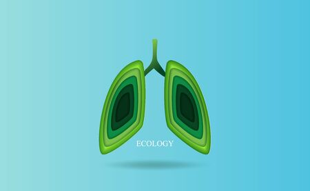 Lung ecology concept idea. Environment health medical human background.Creative design paper cut and craft style layer surface shadow.Eco forest oxygen template.minimal pastel.vector illustrationのイラスト素材