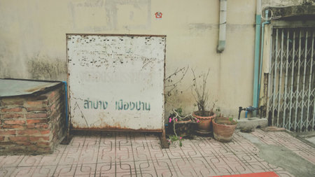 Retro Old signboard in street cityの写真素材