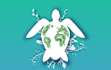Paper art and cut concept of World Oceans Day. Celebration dedicated to help protect sea earth and...