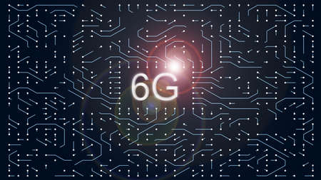 Data processing in circuit board abstract server. Technology Background CPU Circuit concept.  Data moves in the form of moving lines. 6G Visualization AI Processor Power. Blue Digitalization Process.の写真素材