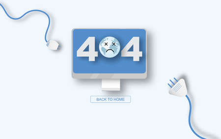 Modern vector illustration of 404 error page vector template for website, Computer desktop Electric Plug and Socket unplugged. Concept of Electrical theme web banner, disconnection, loss of connect.のイラスト素材