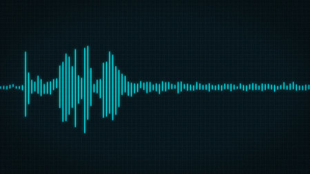 Minimalist HUD Waveform Audio. Abstract blue glow neon sound waves background. Audio Waveform  Abstract music waves oscillation modern. Futuristic sound wave visualization. Synthetic technology sampleの写真素材
