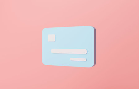 blue credit card minimal on pink pastel background business finances concept. cartoon style Credit...