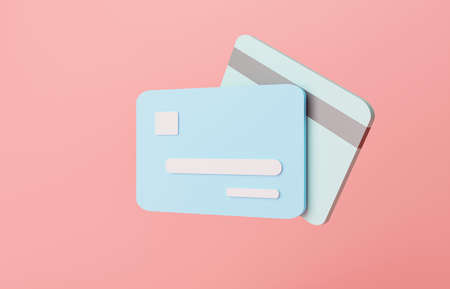 blue credit card minimal on pink pastel background business finances concept. cartoon style Credit card minimal. payment and banking concept.  banking finance transaction Payment online 3d renderingの写真素材