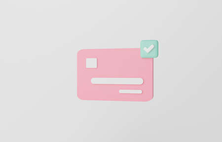 3D rendering credit card to online payment, online mobile banking and payment transaction on white background. Correct credit card icon for contactless payments, online shopping concept. illustrationの写真素材